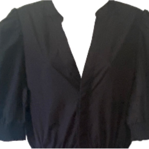 Justfab Women’s Romper Shorts XL Black Button Down V-Neck Elastic Waist Puff Slv - Picture 2 of 11